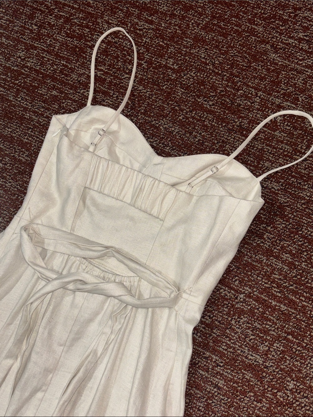 Reformation Jada linen midi dress cream tie waist high slit corset top open back - Picture 5 of 16